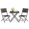 3 Piece Rattan Bistro Set Outdoor Folding Dining Table and Chairs with Wicker Seat